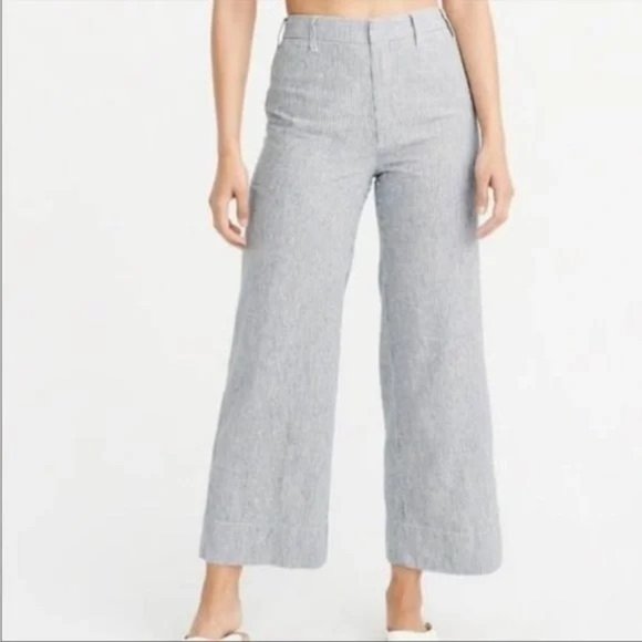 Abercrombie & Fitch Pants - Abercrombie & Fitch Annie high rise wide leg crop linen blend pant gray white 27